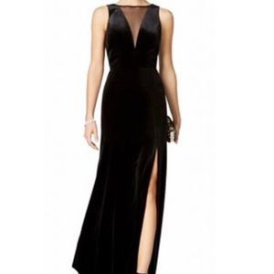 Formal velvet illusion neck gown